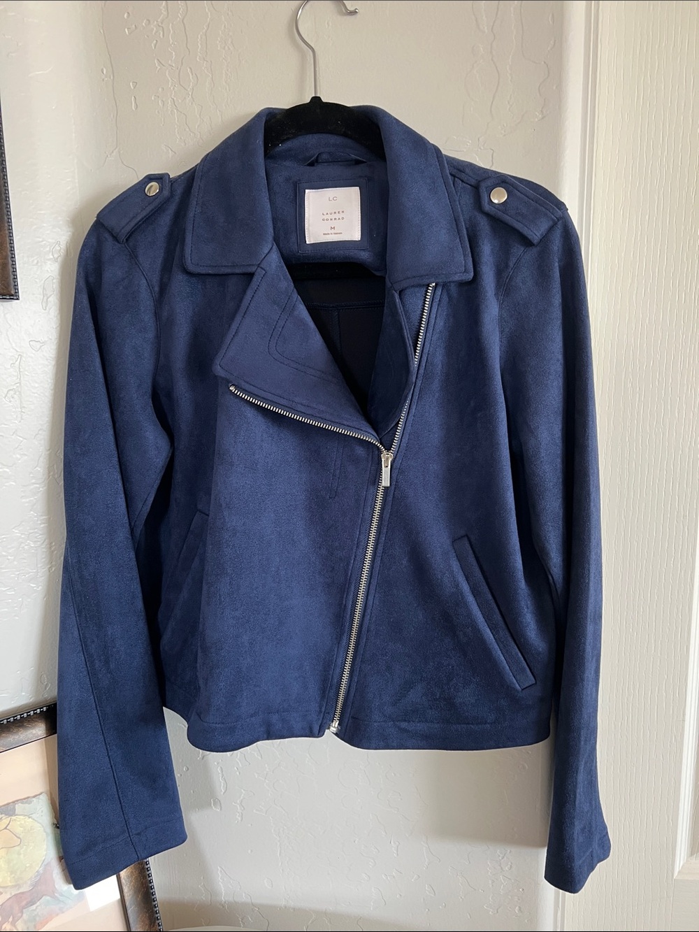 LC Lauren Conrad Navy Suede Moto Jacket-NWOT